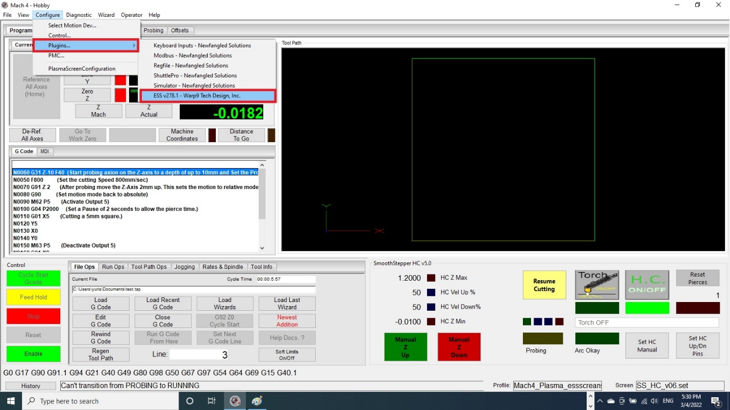 Touch Sensor and Plasma Torch Height Control Configuration for Mach4 V3 ...